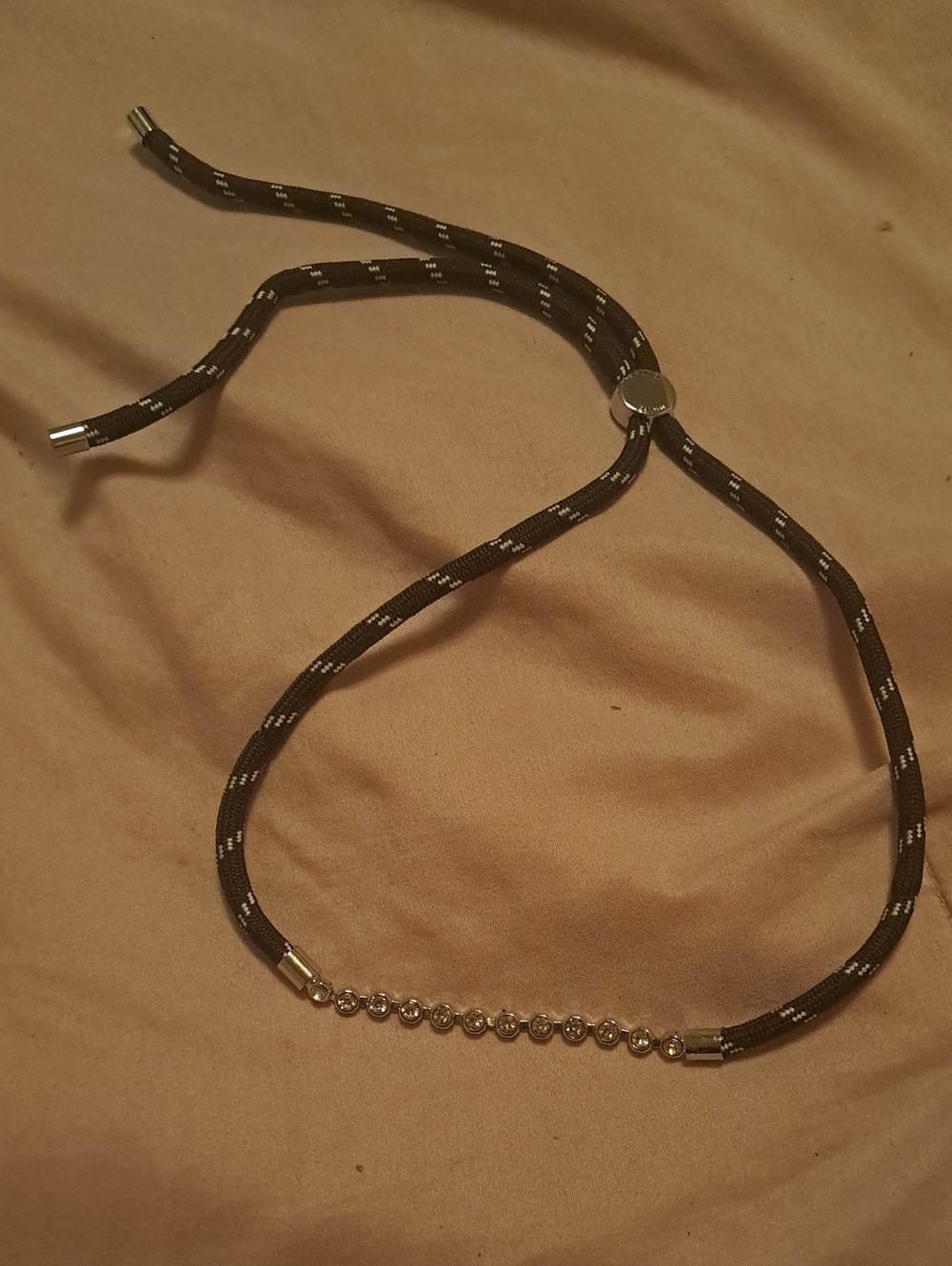 Steve Madden Brown Rope Necklace with Silver Rhinestone Bar
